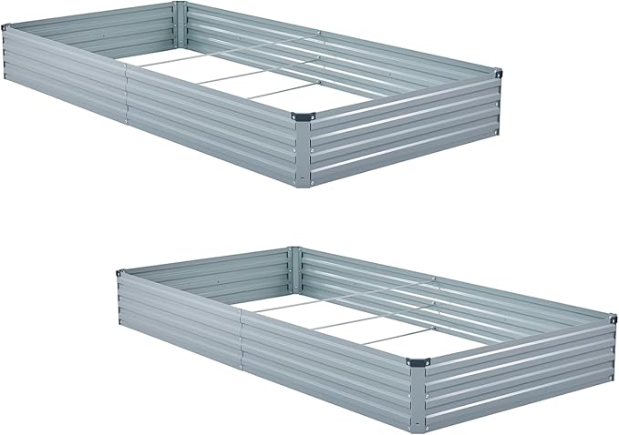 2 Pack 6x3x1FT Galvanized Raised Garden Beds Kit Outdoor Metal Gardening Planter Box for Vegetable Elevated Flower Herbs,Gray Meberam