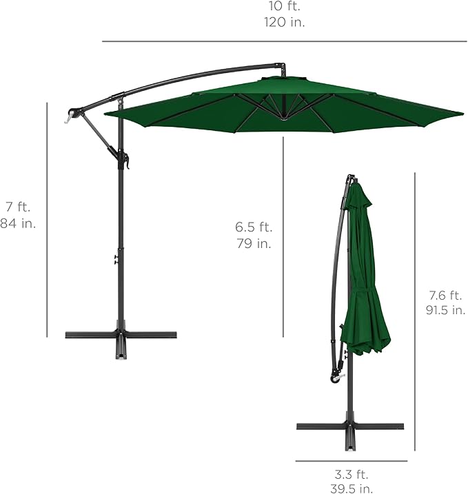Best Choice Products 10ft Offset Cantilever Hanging Market Patio Umbrella, 8 Sturdy Ribs, Easy Adjustment - Green BestChoiceProducts