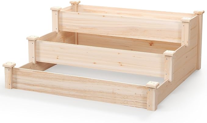 Giantex 3-Tier Raised Garden Bed, Tiered Planter Box w/Open-Ended Base, Fir Wood Elevated Raised Beds for Gardening, Vegetable Flower Herb Fruit, Perfect for Patio, Lawn, Backyard Giantex
