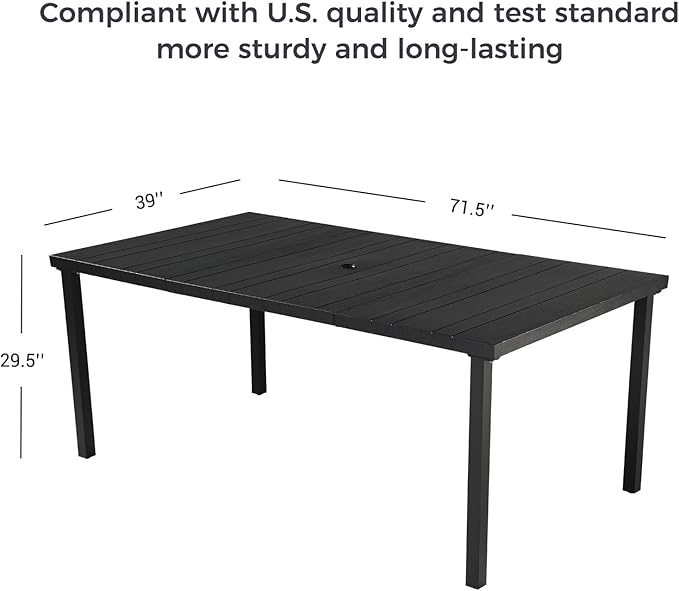 Grand patio 7-Piece Outdoor Dining Set, 6 Leather-Look Wicker Swivel Patio Chairs & 1 Straight Legs Rectangular Dining Table, Black GrandPatio