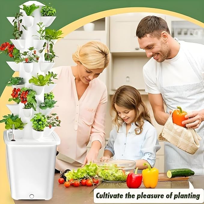 Vertical Hydroponic Tower Garden Growing System - Indoor Planter Kit with 30 Pods, Aeroponic-Style Tower for Herbs, Vegetables, Lettuce & Strawberries, Home Countertop Grow System, White Rootora