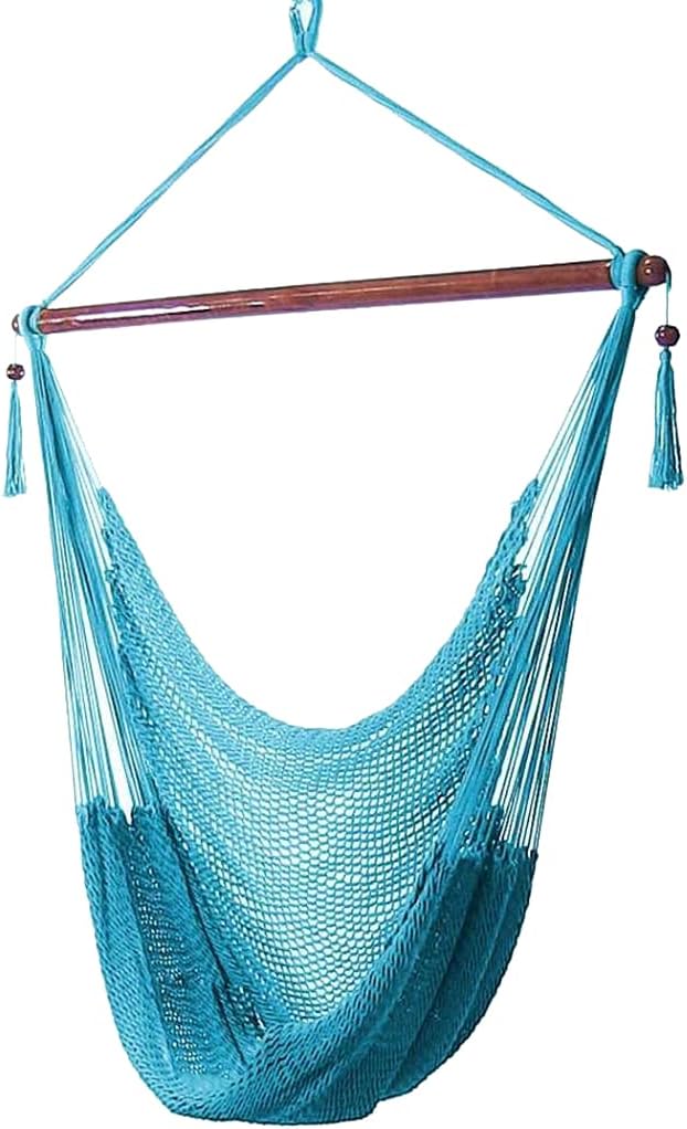 Sunnydaze Outdoor Hammock Chair Swing - Hanging Hammock Swing - Hanging Reading Chair - Soft-Spun Polyester Rope - Caribbean XL - Sky Blue SunnydazeDecor