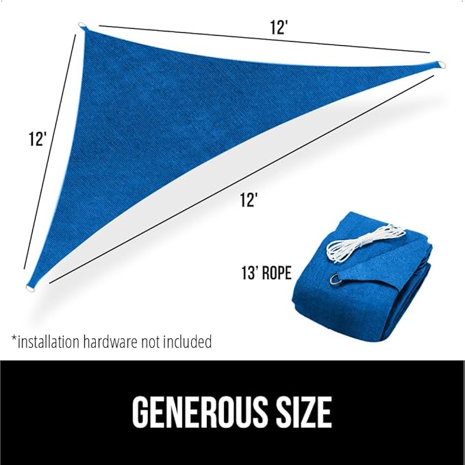 GORILLA GRIP Heavy Duty Sun Shade, UV Protection Fade Tear and Rust Resistant Rectangle Sunshade Canopy, Curved Edges Blocks Sunlight, Breathable Sail, Outdoor Patio, Lawn Garden, 12x12x12, Blue GorillaGrip