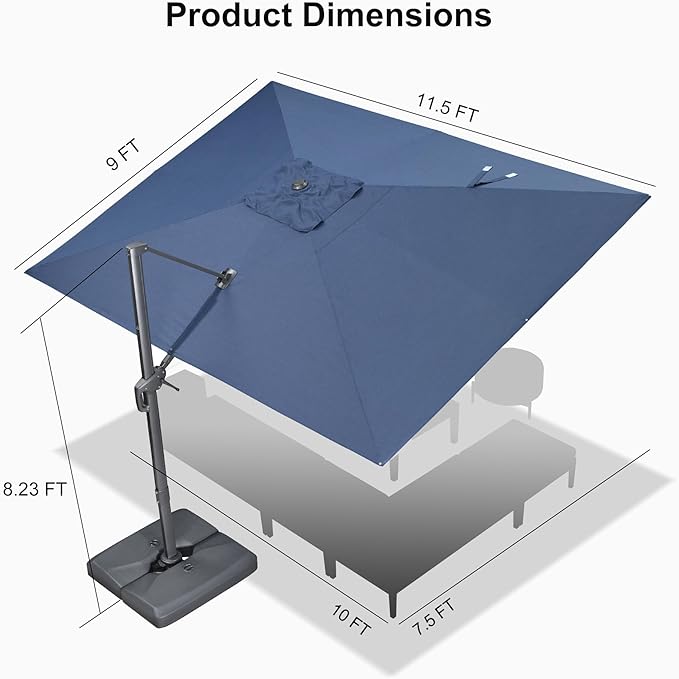 PURPLE LEAF Patio Umbrella 9' X 11.5' Rectangle Cantilever Umbrella Large Aluminum Outdoor Umbrellas with 360-degree Rotation & UPF40+ Premium Fabric for Deck Pool Garden Yard, Ocean Slate Rootora