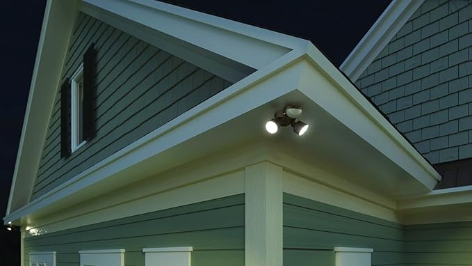 Lithonia Lighting HomeGuard 2-Light LED Outdoor Flood Lights, Motion Sensor Outdoor Lights with Dusk to Dawn, 4000K Cool White, Round Heads, Dark Bronze (HGX LED 2RH 40K 120 MO DDB M2) AcuityBrands