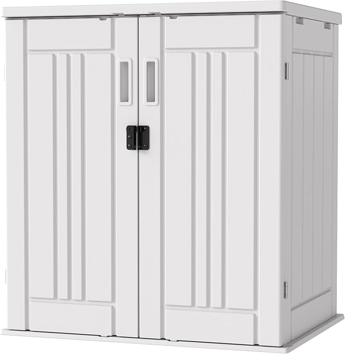 EHHLY Heavy Duty Small Storage Cabinet Outdoor Weatherproof, 14 Cuft Garage Storage Cabinet with 2 Adjustable Shelves, Lockable Kitchen Pantry Closer Organizer, 31Wx23Lx34H, Polar White EHHLY