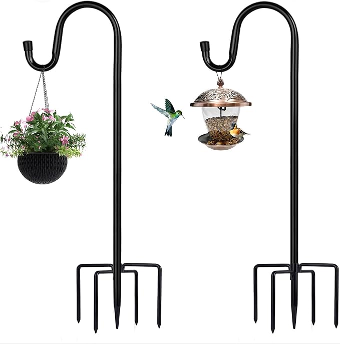 Shepherd Hooks for Outdoor, 2 Pack 78 Inch Bird Feeder Pole with 5 Prongs Base for Hanging Lantern, Hummingbird Feeder, Lightweight Plant, Shepherds Hook for Bird Feeders for Outside ToyHotels