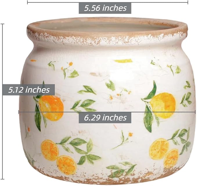 Lemon Summer Decor Plant Pot, 6 Inch Vintage Ceramic Planter with Drainage for Indoor Plants, Rustic Lemons Vase for Centerpieces, Mediterranean Kitchen Home Decor, Yellow Gifts for Gardening XiaanJiaju