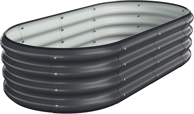 Galvanized Metal Raised Garden Bed Kit for Lightweight Planter Boxes Outdoor with Easy Assembly,4x2x1ft Oval Large Galvanized Gardening Raised Bed for Vegetables, Fruits, Flower,Black Anmiro