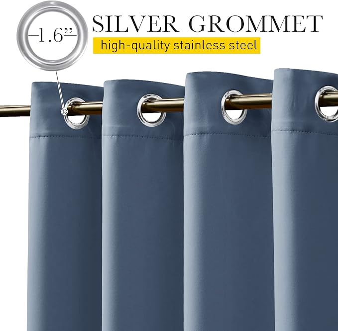 NICETOWN 2 Panels Fixed Stone Blue Outdoor Curtains for Patio Waterproof, Top & Bottom Grommet & Back Tab Windproof Drapes Thermal Insulated Blackout Outdoor Blinds for Porch/Gazebo, W52 x L84 NICETOWN