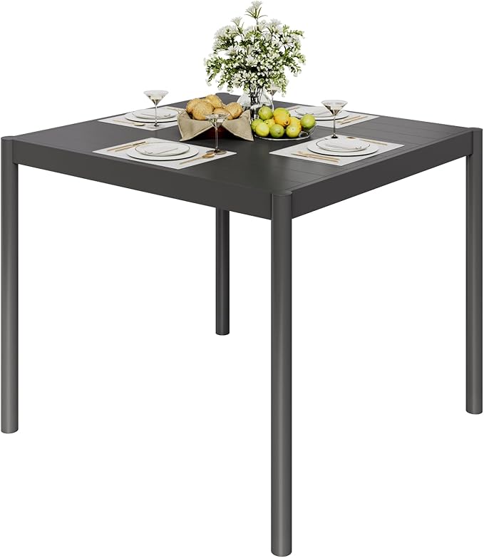 Aluminum Patio Dining Table for 2-4 Person, 34 in x 36 in Rectangle Outdoor Dining Table With Aluminum Tabletop and Metal Frame for Deck Garden Lawn Backyard, Black GarveeLife