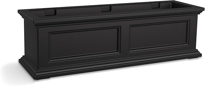 Mayne Fairview 3ft Durable Self Watering Window Box Planter with Wall Mount Brackets, UV & Weather Resistant, Double Wall Design, New England Architecture for Outdoor Décor, Black Mayne