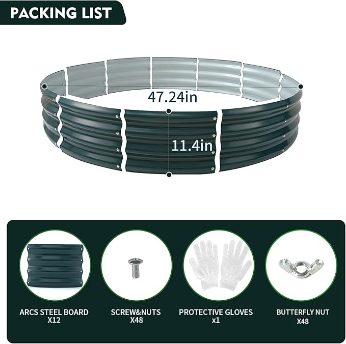 Galvanized Raised Garden Beds for Gardening - 4x4x1ft Round Metal Planter Boxes Above Ground Outdoor for Vegetables,Flowers,Herbs, Garden Container Green Rootora