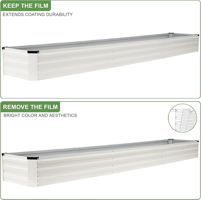 Galvanized Raised Garden Bed Outdoor | Metal Raised Garden Bed for Gardening 2Pack | Large Planter Box for Vegetables Flowers Fruits | Easy Assembly & Safety Design Flower Beds 12x2x1ft White Zettfuly