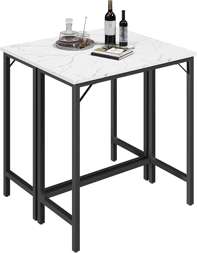Narrow Bar Table, 63-Inch Pub Table for Dining Room, Counter Bar Tables with Sturdy Metal Frame, Connectable Bar Table, Multifunctional Console Table, Marble and Black BTHM1601 MAHANCRIS