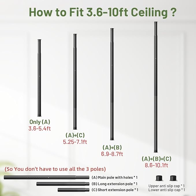 Tension Rod Plant Stand, Plant Poles for Hanging Plants Indoor, Metal Floor to Ceiling Hanging Plants Stand, Tension Pole Plant Stand with 6 Hooks (Fit 3.6-10ft) Zononoca