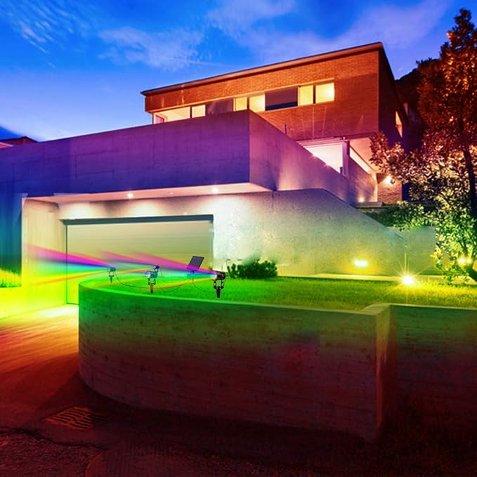 T-SUN RGB Solar Spotlights Outdoor, Halloween Decoration Solar Landscape Spotlights, IP65 Waterproof Color Changing Spot Lights Outdoor Security Wall Lights for Garden, Yard, Driveway, Pool Area(RGB) T-SUN
