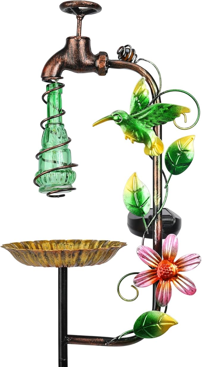 Bshine Solar Garden Decoration Outdoor Light - Waterdrop Metal Hummingbird Solar Stake,Waterproof Garden Decor Path,Lawn and Yard Art Gift for Mom, Green Bshine
