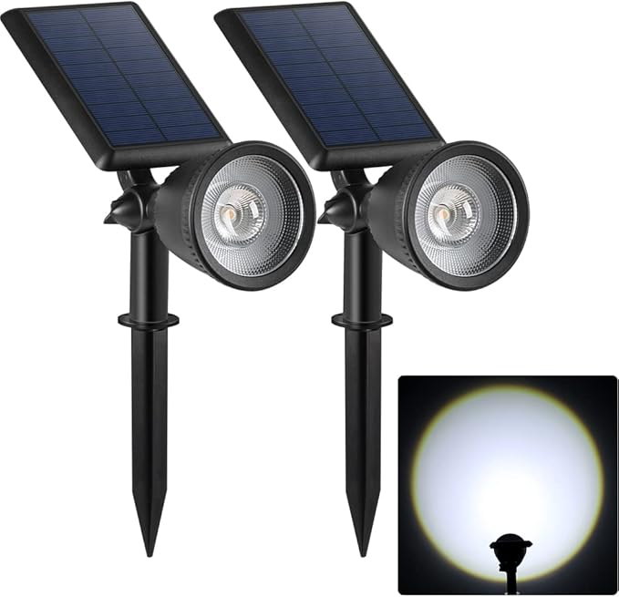 2 Pack Solar Powered Spot Lights Outdoor Waterproof Super Bright LED Yard Spotlight for Tree, Flag, Lawn, Statue, Sunset Landscape Accent Lighting for Outside House Wall Garden Backyard Sidewalk Path FALOVE