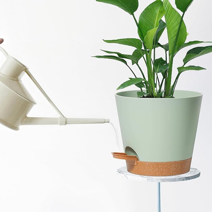 Self Watering Green Plastic Plant Pot Flower Planters with Drainage Hole And Deep Reservoir Large Planting Pots for for All Houseplants,Succulent, African Violets, Flowers and Cactus 12Inch/2pcs SESUN-E