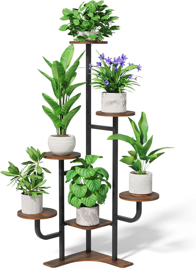 Corner Plant Stand Indoor - 6 Tiered Indoor Plant Stand Round Metal Plant Shelf, Plant Organizer for Living Room, Graden, Balcony, Home Decor (Brown) Homsorout