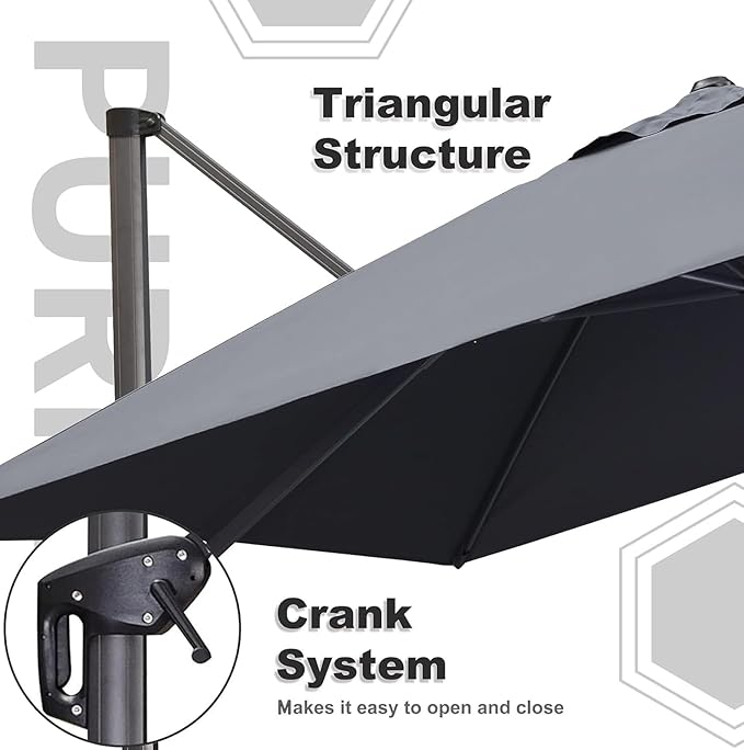 PURPLE LEAF 10' X 13' Patio Umbrella Outdoor Cantilever Rectangle Umbrella Aluminum Offset Umbrella with 360-degree Rotation for Garden Deck Pool Patio Light Grey PURPLELEAF