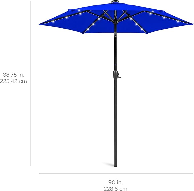 Best Choice Products 7.5ft Outdoor Solar Market Table Patio Umbrella for Deck, Pool w/Tilt, Crank, LED Lights - Resort Blue BestChoiceProducts