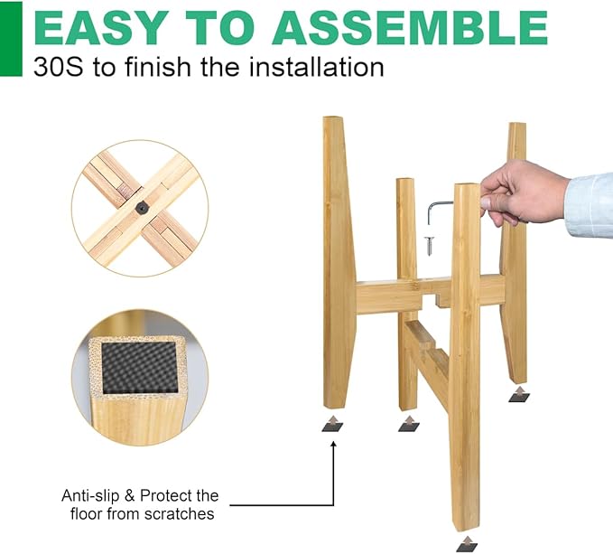 Plant Stand Indoor, Bamboo Plant Shelf, Adjustable Corner Plants Flower Holders Single Floor Plant Stand, Fits 8 to 12 Inches Pots,(Pot & Plant Not Included)(Nature) PlantsHomeFun