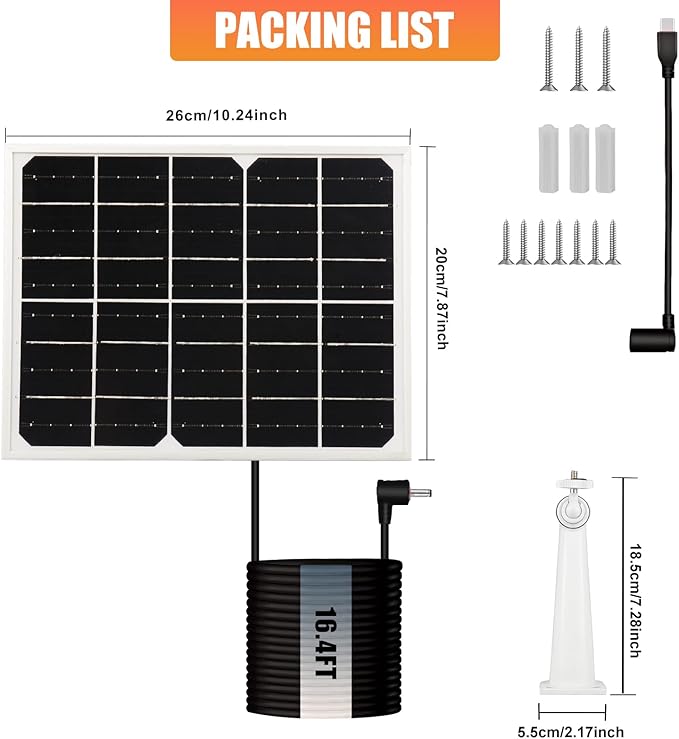 Solar Panel for Security Camera 2 in 1 Port 10W Ring Camera Solar Charger Compatible with Ring Spotlight & Stick Up Outdoor Cam Battery, IP65 Waterproof &16.4ft Long Cable with USB-C/DC Ports Rootora