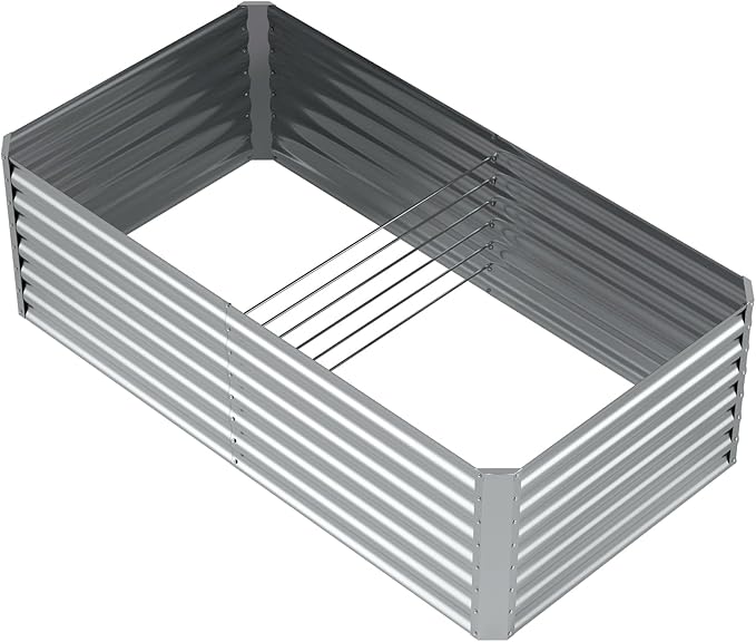 6X3X2ft (1 Pack) Galvanized Raised Garden Bed,Outdoor Courtyard Planter Box Metal Patio Kit Planting Bed for Vegetables Flowers Herb,The material is thickened and not prone to deformation or rust Anmiro