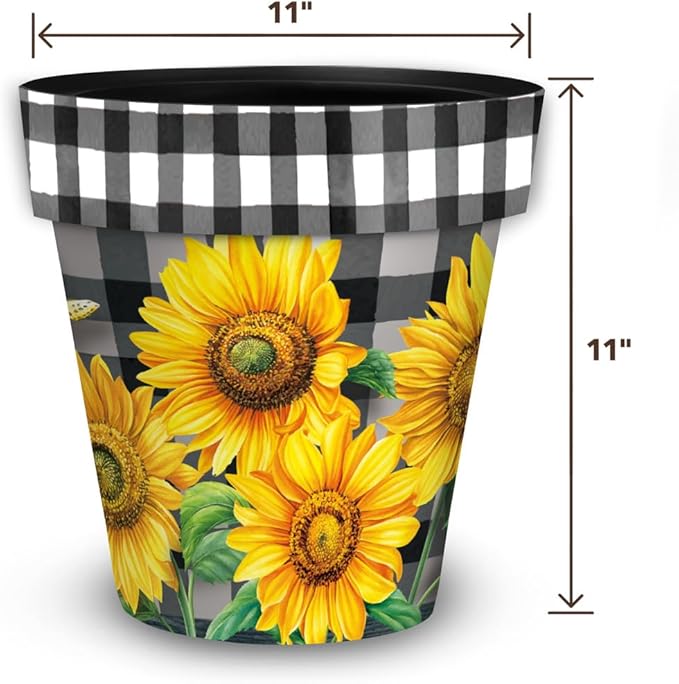 Briarwood Lane Checkered Sunflowers Decorative Medium Planter BriarwoodLane