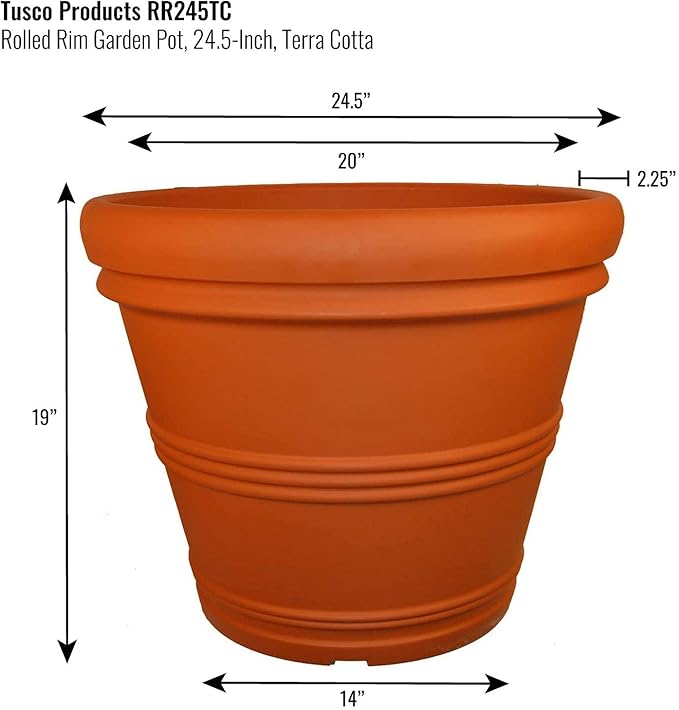 Tusco Products RR245TC Rolled Rim Garden Pot, 24.5-Inch, Terra Cotta Color. TuscoProducts