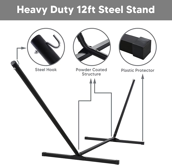 SUNCREAT Hammocks for Outside with Stand, Extra Large 2 Person Hammock with Stand, Dark Gray Drops SUNCREAT