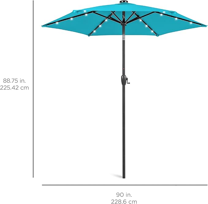 Best Choice Products 7.5ft Outdoor Solar Market Table Patio Umbrella for Deck, Pool w/Tilt, Crank, LED Lights - Sky Blue BestChoiceProducts