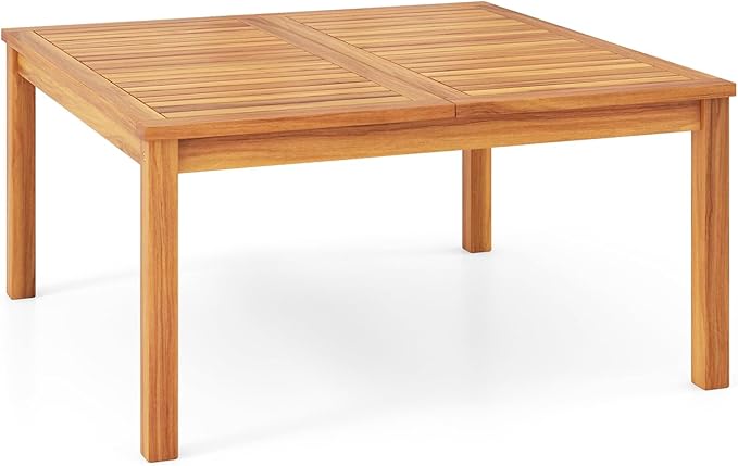 Tangkula Patio Wood Coffee Table, Solid Acacia Wood 35.5 Inches Side Table with Slatted Tabletop, Outdoor Square Table for Backyard, Porch, Balcony TANGKULA