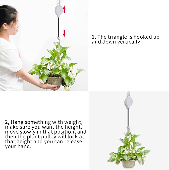 6 Pcs Retractable Plant Hanger, Easy Reach Plant Pulley Adjustable Height Wheel for Hanging Plants - Heavy Duty for Garden Baskets Pots & Birds Feeder - White Haakong