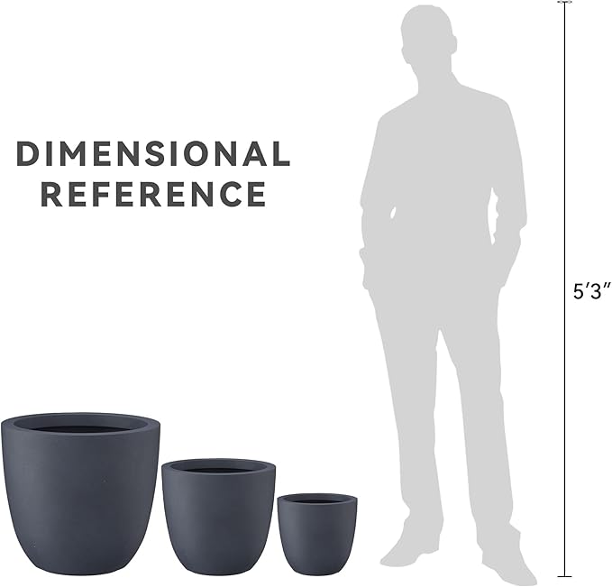 Kante 18",14",10" Dia Concrete Round Planters (Set of 3), Outdoor Indoor Large Planter Pots with Drainage Hole and Rubber Plug for Home Patio Garden, Dark Gray Kante