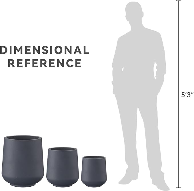 Kante 15.3"+11.6"+8.2" Dia Round Concrete Planter, Large Outdoor Indoor Planter Pots Containers with Drainage Holes and Rubber Plug for Home Garden Patio, Charcoal Kante
