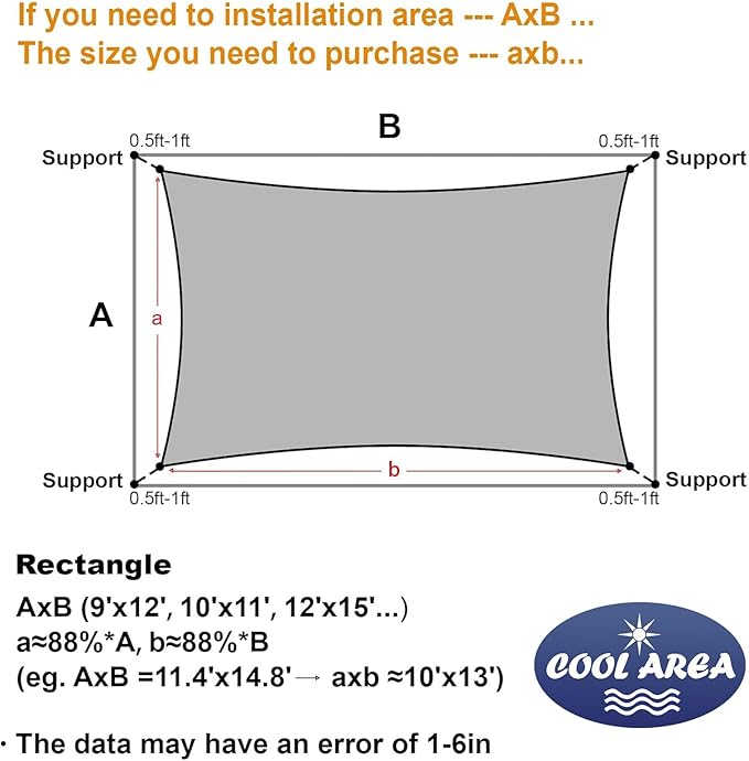 Cool Area Sun Shade Sail 12x16FT Rectangle Shade Canopy Outdoor Sunshade for Patio Backyard Garden, Dark Grey CoolArea