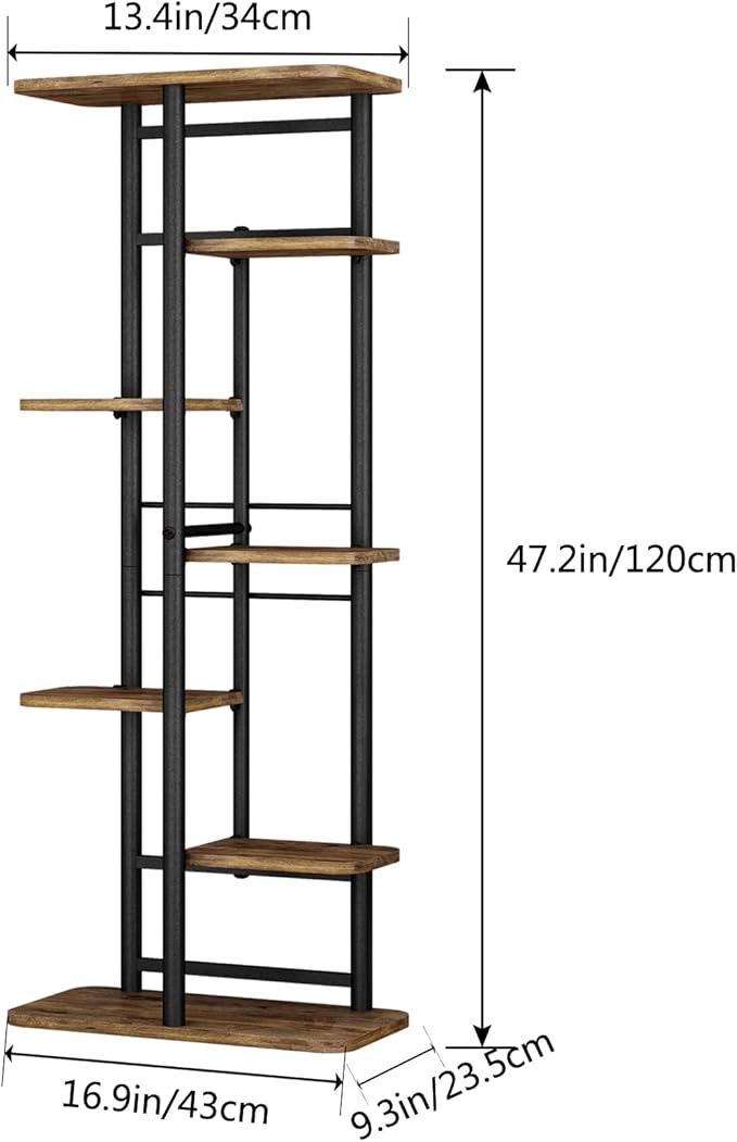 LINZINAR Plant Stand 7 Tier 8 Potted Multiple Flower Pot Holder Shelf Indoor Outdoor Planter Rack Storage Organizer for Patio Garden Corner Balcony Living Room (7 Tier-8 Potted, Black) LINZINAR