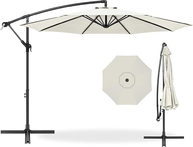 Best Choice Products 10ft Offset Hanging Market Patio Umbrella w/Easy Tilt Adjustment, Polyester Shade, 8 Ribs for Backyard, Poolside, Lawn and Garden - Ivory BestChoiceProducts