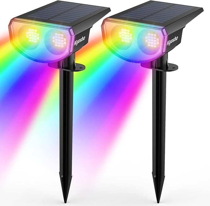 Kyosho Solar Color Spot Lights Outdoor, 9 Lighting Modes Halloween Christmas Lights, 38 LEDs Color Changing Waterproof RGBW Multicolor Tree Pool Solar Spotlight, 2 Pack Kyosho