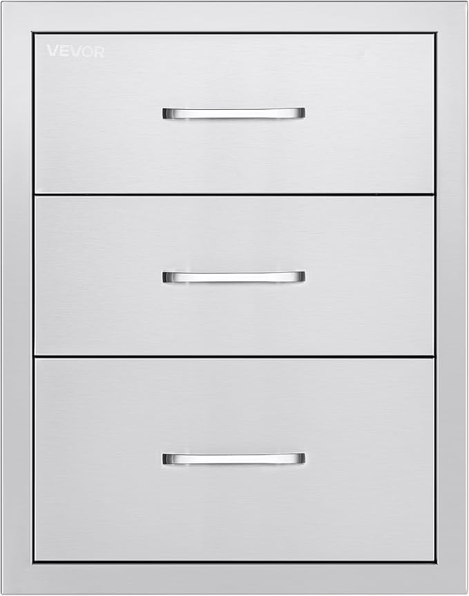 VEVOR Outdoor Kitchen Drawers 18.11" W x 23.23" D x 23.23" H, Triple-Access Stainless Steel Modular Drawer Cabinet with Handles, BBQ Island Drawer for Outdoor Kitchen or BBQ Island Patio Grill Station VEVOR