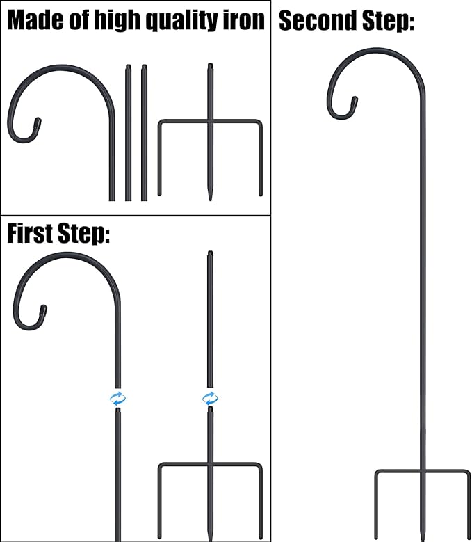 FEED GARDEN Adjustable 32 Inch Shepherd Hooks Thick Rust Resistant Steel Shepard Hooks for Outdoor Hanging Lanterns, Bird Feeders, Solar Lights, Weddings Decor 4 Pack FEEDGARDEN