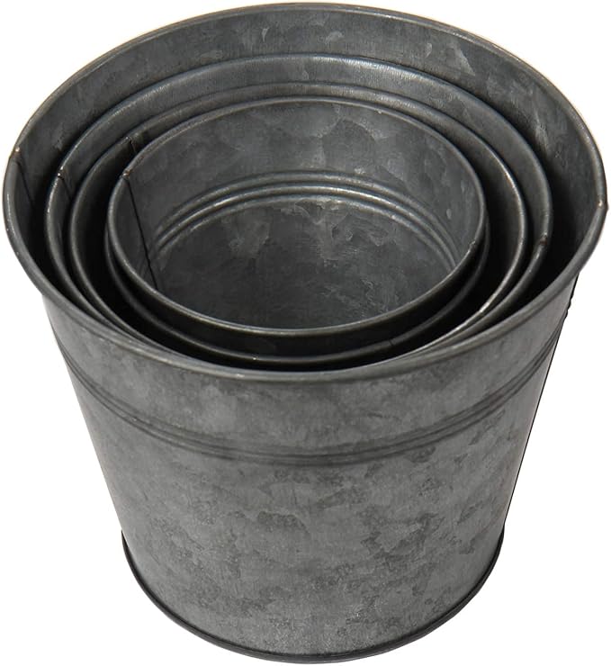 Briful 5 Size Galvanized Buckets Rustic Farmhouse Metal Bucket Galvanized Flower Bucket Home Indoor Outdoor Decorative Tin Planters (3.7In/3.9In/5.1In/5.9In/7.1In) Briful