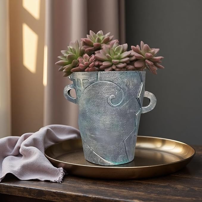 Picasso Abstract Face Flower Pot,Unique Resin Crafted Planter with Drainage Holes,Interesting Colorful Planter with Human face,for Indoor and Outdoor Botanical Home décor (Bronze) Rootora