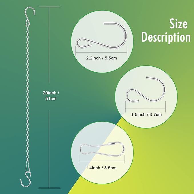 RIFNY Silver Chain for Hanging Plants, 20 Inch Small Plant Chains for Hanging Baskets Kits with Hooks for Bird Feeders Planters Billboards Lanterns Wind Chimes Ornaments Outdoor Indoor Use (10 PCS) RIFNY