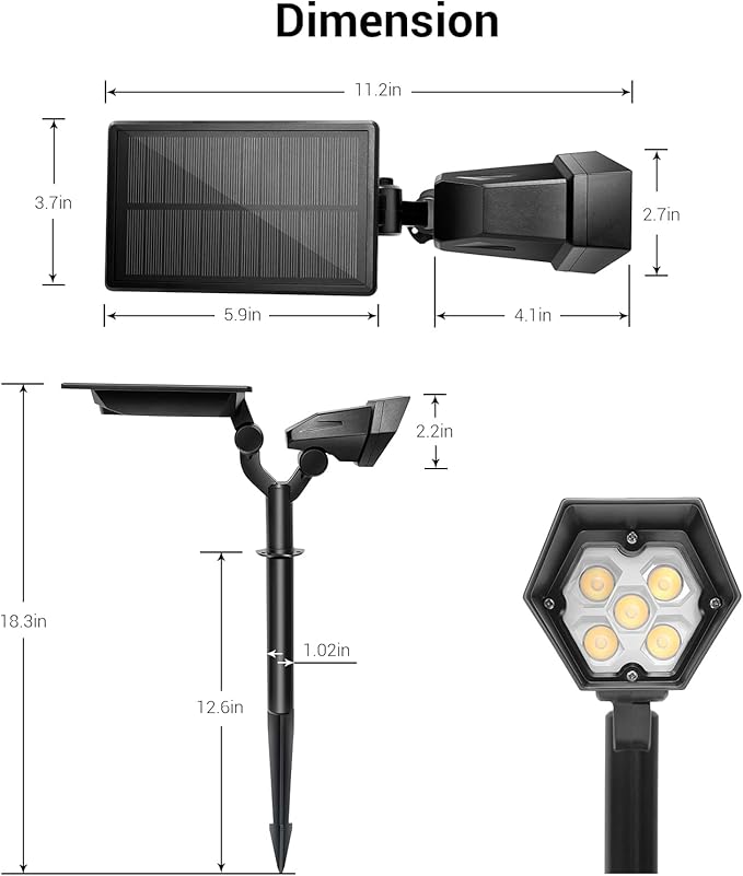 Solar Spotlights Outdoor, 4 Modes Solar Landscape Spot Light with Super Brightness LED, Panel & Light Adjustable, Solar Powered Security Lights IP65 Waterproof for Walkway Yard Garden, 2 Pack SZGMJIA