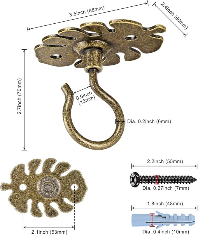 Dolibest Wall Mount Ceiling Hooks,Plant Hooks for Ceiling Metal Plant Bracket Iron Wall Mount Lanterns Hangers Hooks for Hanging Plants Lights, Outdoor Wire, Fairy Lights, Wind Chimes, Bronze(4PCS) Dolibest