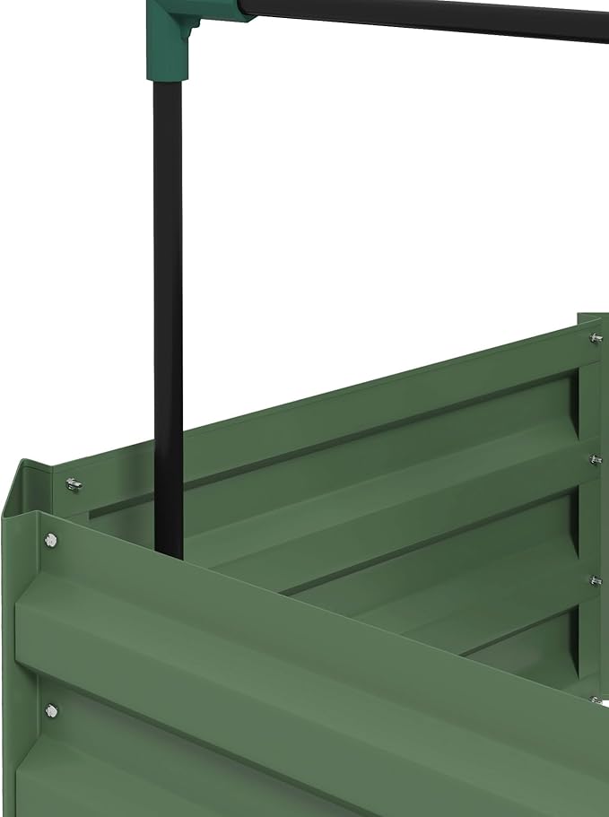 Outsunny Galvanized Raised Garden Bed, 73.5" Tall Outdoor Planter Box with Trellis Tomato Cage and Open Bottom for Climbing Vines, Vegetables, Flowers in Backyard, Garden, Patio, Green Outsunny